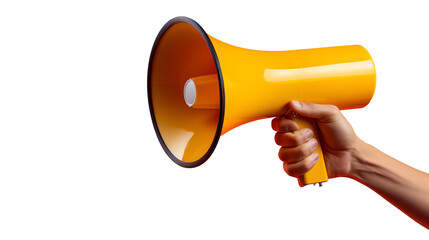 a hand holding a yellow megaphone