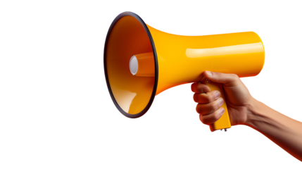a hand holding a yellow megaphone