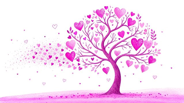 greetings background with pink tree and hearts