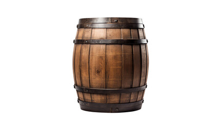a wooden barrel with metal rings