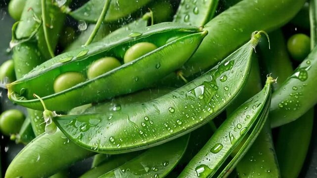 Close-up of fresh peas in their pods. This image showcases freshness and natural beauty. Perfect for food blogs, recipes, and healthy eating themes. Generative AI