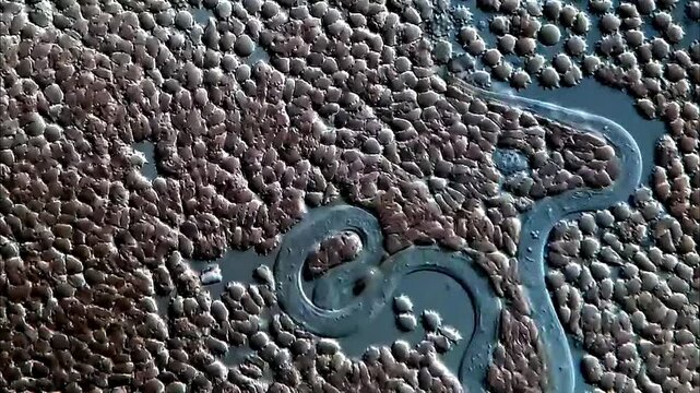 Microfilaria in dog blood under microscope 