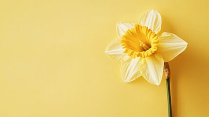 A bright yellow daffodil against a sunny yellow background, close-up shot, Minimalist style