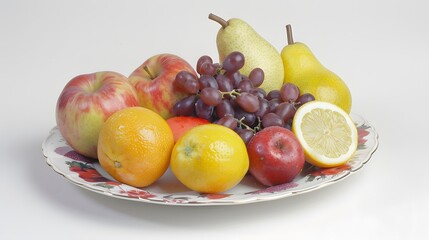 Fresh Assortment of Various Fruits on a Decorative Plate