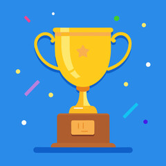 gold trophy cup with ribbon