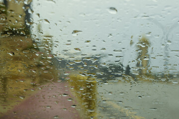 Rainy Day View Through Glass Window