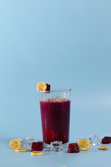 banana and red dragon fruit healthy fresh smoothie in glasses isolated on bright background. healthy diet photo concept.