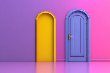 3D Render Yellow Purple Doorway Illustration