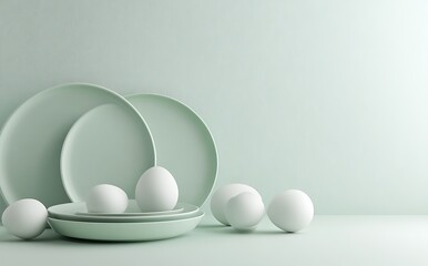 Fototapeta premium Minimalist Easter-themed product display, teal background