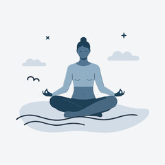 Woman in Meditation Pose, Peaceful Outdoors Scene
