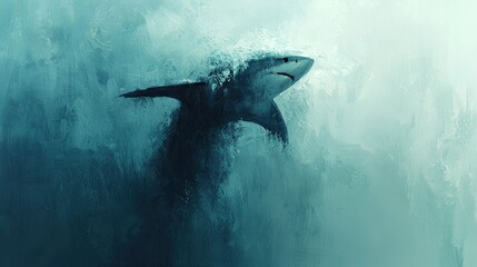Fototapeta premium Great white shark leaping from ocean wave.