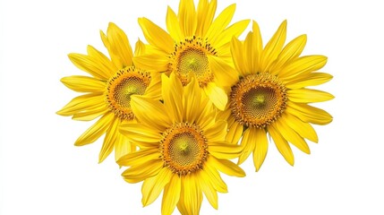 Obraz premium A close-up of a bunch of yellow sunflower blooms with golden petals, isolated white background, impressionistic art style