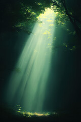 Sunlight Streaming Through Forest Canopy