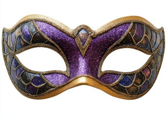 Intricate Purple and Gold Masquerade Mask with Glittering Details, Perfect for Halloween Parties, Costume Events, or Themed Gatherings