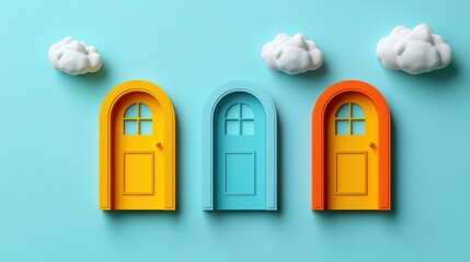 Colorful doors with clouds home decoration digital art bright environment creative viewpoint
