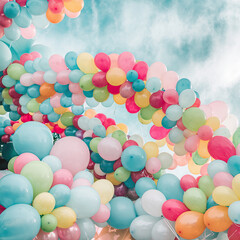Colorful Balloon Arch Festive Party Decoration Sky Background