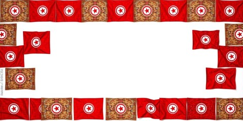 Tunisian flags in the middle of colorful mosaic shapes with blank text space on the side, template, flags, symbol