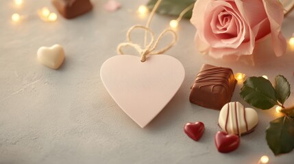 Enchanting Romantic Setup with Glowing Hearts Roses and Chocolates