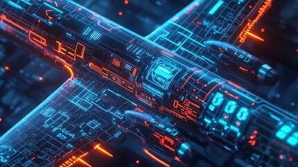 Futuristic Aircraft Design With Digital Overlay