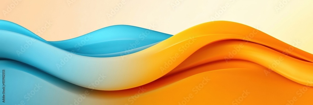 Leinwandbilder glossy abstract waves in blue and orange create a smooth, flowing texture against a light background
