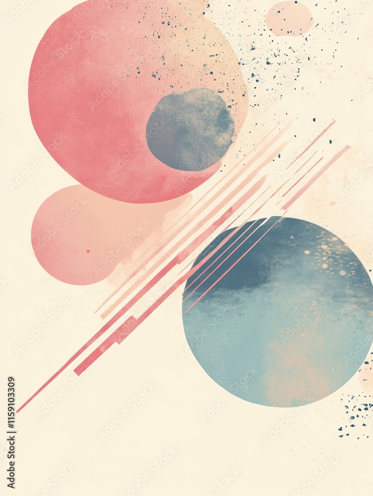 Fototapete minimalist abstract geometric design featuring pastel circles and lines with ample copy space for te