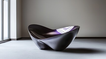Sleek, purple, modern sculptural bathtub in minimalist room.