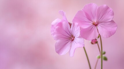 Obraz premium A delicate pink geranium against a soft lavender background, close-up shot, Minimalist style