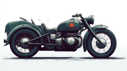 Obraz premium Vintage Motorcycle Illustration with Classic Design and Retro Aesthetic on White Background