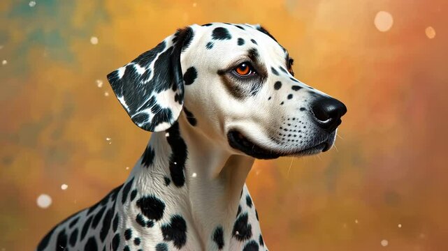 A high resolution digital image showcasing a black and white spotted dalmatian dog in a professional studio setting, his large round eyes wide with surprise as he gazes directly into the camera lens
