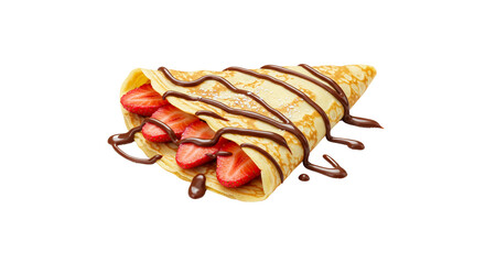 Crepes stuffed with chocolate spread and strawberries on isolated on a transparent background. Thin pancakes Sweet dessert.