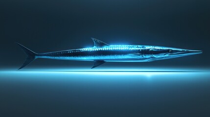 Glowing blue marlin fish, side profile, underwater scene.