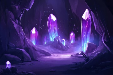 Explore a hidden cave illuminated by radiant crystals radiating a magical allure in an ancient landscape