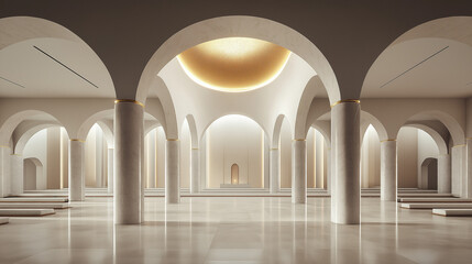 Obraz premium 3D rendered interior of a majestic mosque, Islamic background.