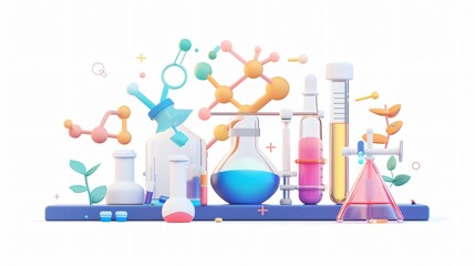 Chemistry Laboratory Equipment 3D Image with Wash Bottle for Experiments