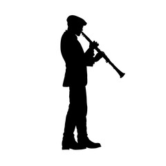 silhouette of man playing clarinet, clarinetist - vector illustration