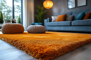 A professional cleaner using a modern steam cleaning machine on a gray carpet in a stylish home, showcasing expertise and efficiency