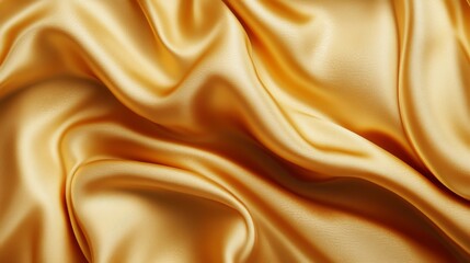 A close-up view of luxurious golden silk fabric, showcasing its smooth texture and elegant drape.