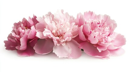 Obraz premium A detailed photograph of a cluster of pink peony flowers with delicate petals, isolated white background, minimalist art style
