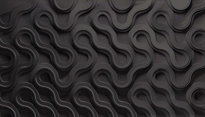 3D illustration of black seamless pattern waves light and shadow. Wall decorative panel