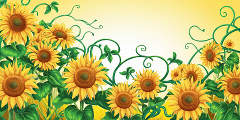 Obraz premium Vibrant Sunflowers Lush Foliage Summer Bloom Floral Design Nature Background