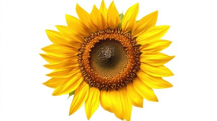 Fototapeta premium A detailed shot of a blooming sunflower with its golden petals and dark brown center, isolated white background, minimalistic art style