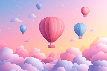 Obraz premium Paper art and craft style of Hot air balloons on the pastel sky background as trip and traveling concept. vector illustration 