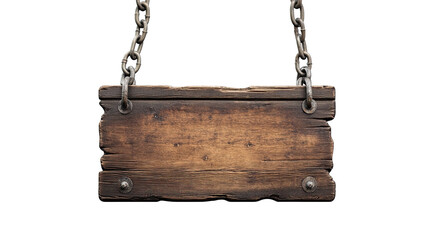 Signboard on chain isolated on white transparent background
