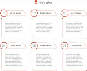 Business infographics design for Six Step, option, parts or process. Infographic 6 element design template for presentation. process diagram, step banner, flow chart, 6 option template.