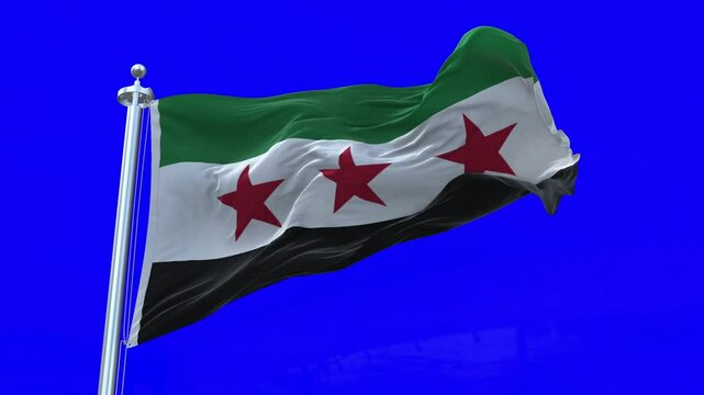 Syria's New National Flag Animation - Syrian Flag Waving in Loop and Textured Rendered on Green Screen Background in 3D, Loopable 4K