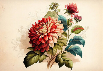 Vintage Flower Illustration on a light background., watercolor style 