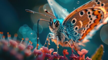 A close-up of a butterfly, showcasing its delicate beauty and intricate details