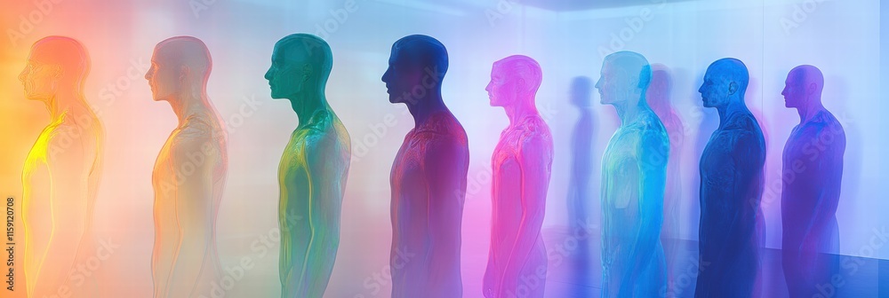 Aufkleber Colorful abstract faceless avatars arranged in a line ideal for mockup designs and copy space. Generative AI