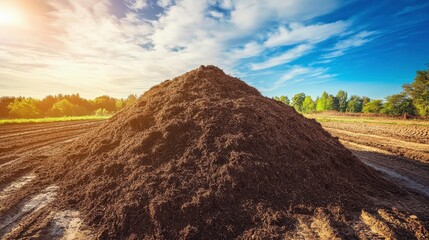 Compost Pile on Rural Farm Under Bright Sunlight