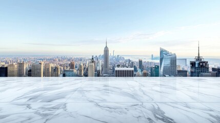 Fototapeta premium New York City Skyline with Marble Terrace and Clear Sky View